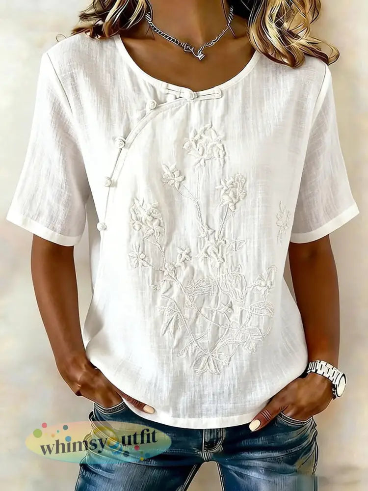 T-shirt met bloemenprint voor dames - Beige / M