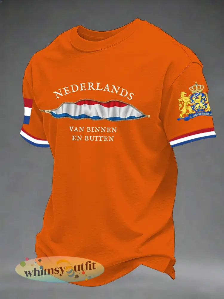 T-shirt met korte mouwen voor heren Koningsdag - Sinaasappel / S