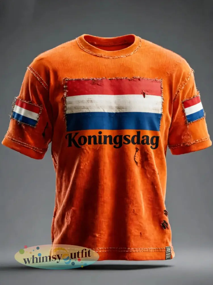 T-shirt met korte mouwen voor heren Koningsdag - Sinaasappel / S