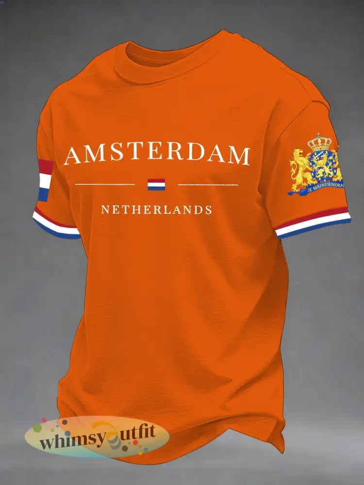 T-shirt met korte mouwen voor heren Koningsdag - Sinaasappel / S