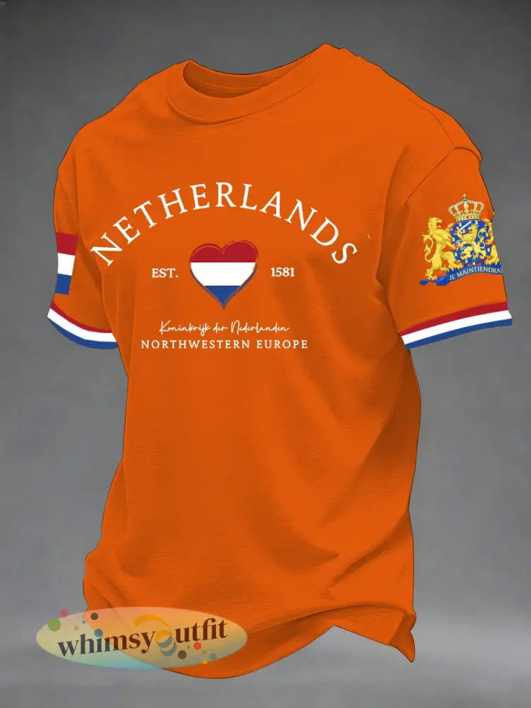 T-shirt met korte mouwen voor heren Koningsdag - Sinaasappel / S