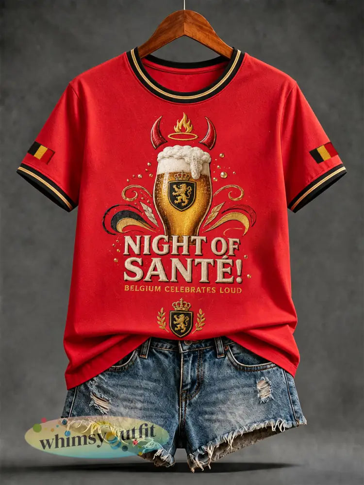 T-shirt met kunstprint van Belgische nationale bieren voor vrouwen - Rood / S