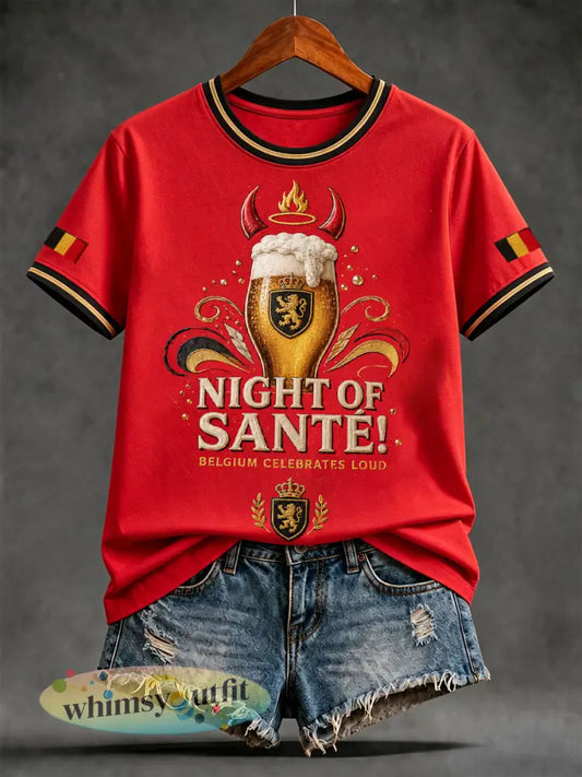 T-shirt met kunstprint van Belgische nationale bieren voor vrouwen - Rood / S