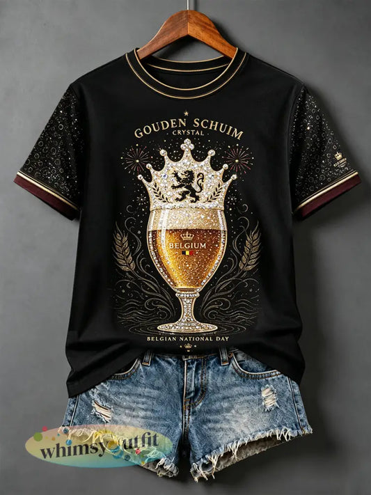 T-shirt met kunstprint van Belgische nationale bieren voor vrouwen - Zwart / S