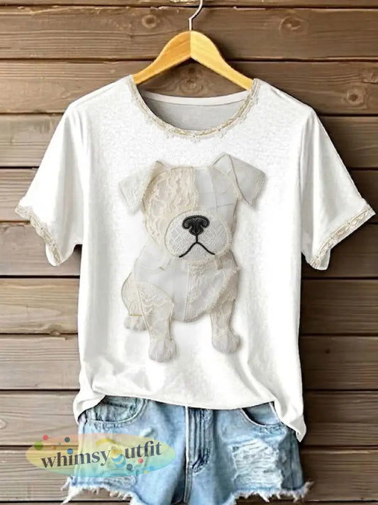 T-shirt met lace-patchwork voor dames - Wit / S