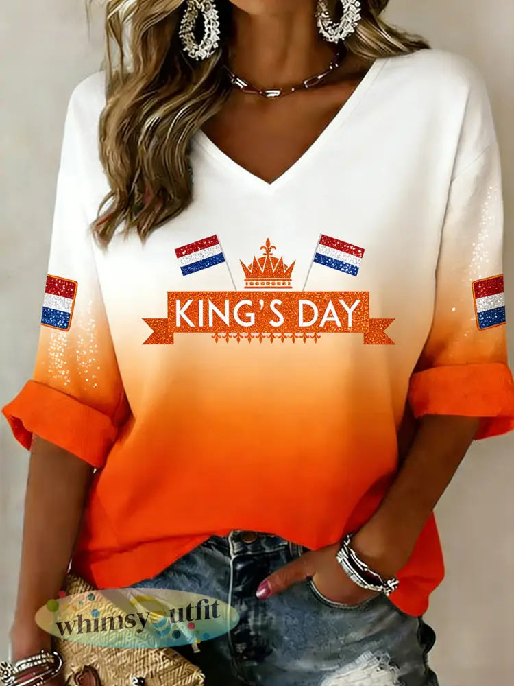 T-shirt met V-hals en thema voor dames - A / S