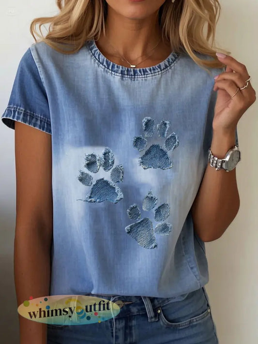 T-shirt van denim paw voor dames - Blauw / S