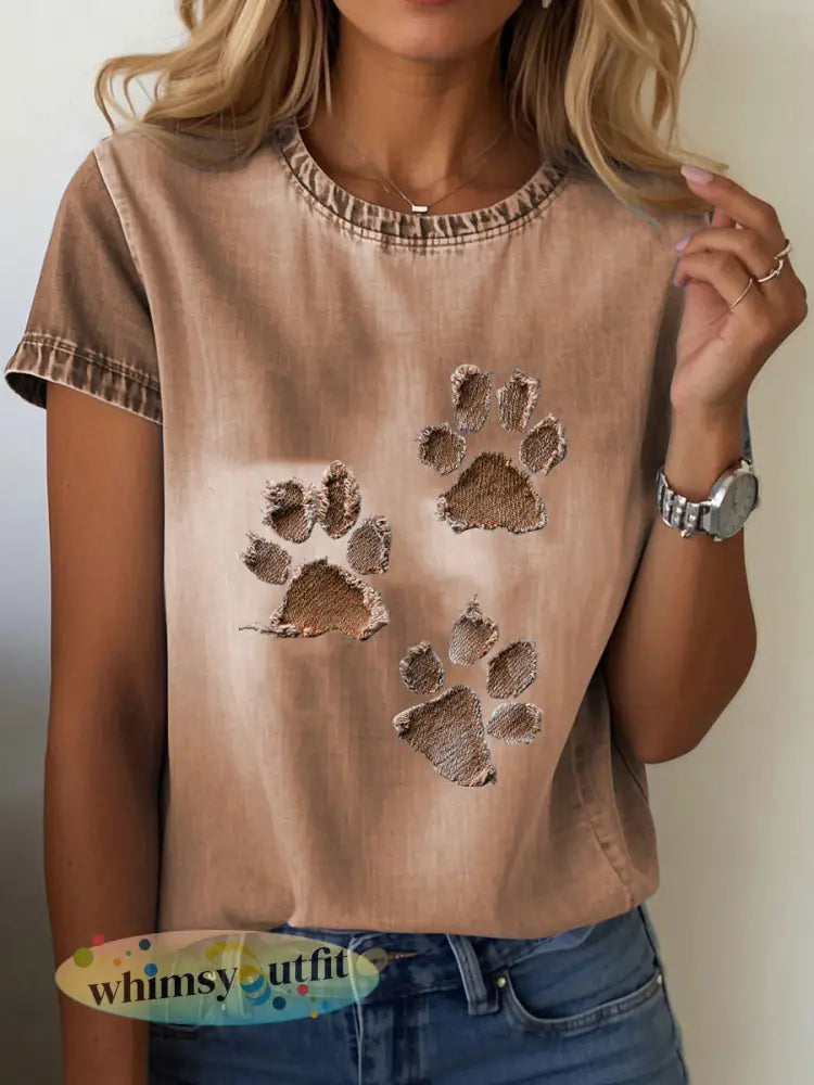 T-shirt van denim paw voor dames - Bruin / S