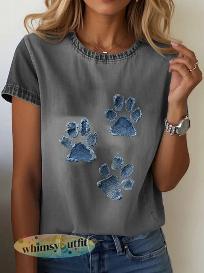 T-shirt van denim paw voor dames - Donkergrijs / S