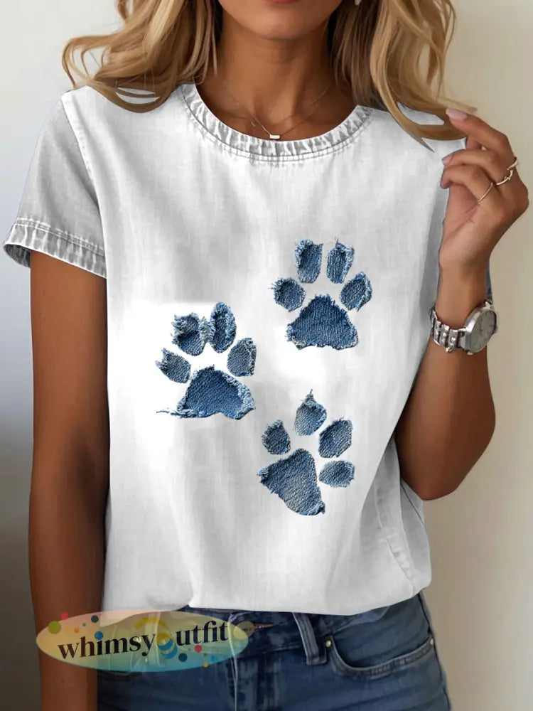T-shirt van denim paw voor dames - Wit / S