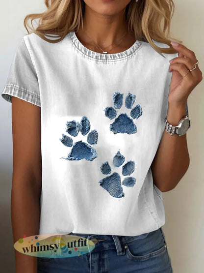 T-shirt van denim paw voor dames - Wit / S