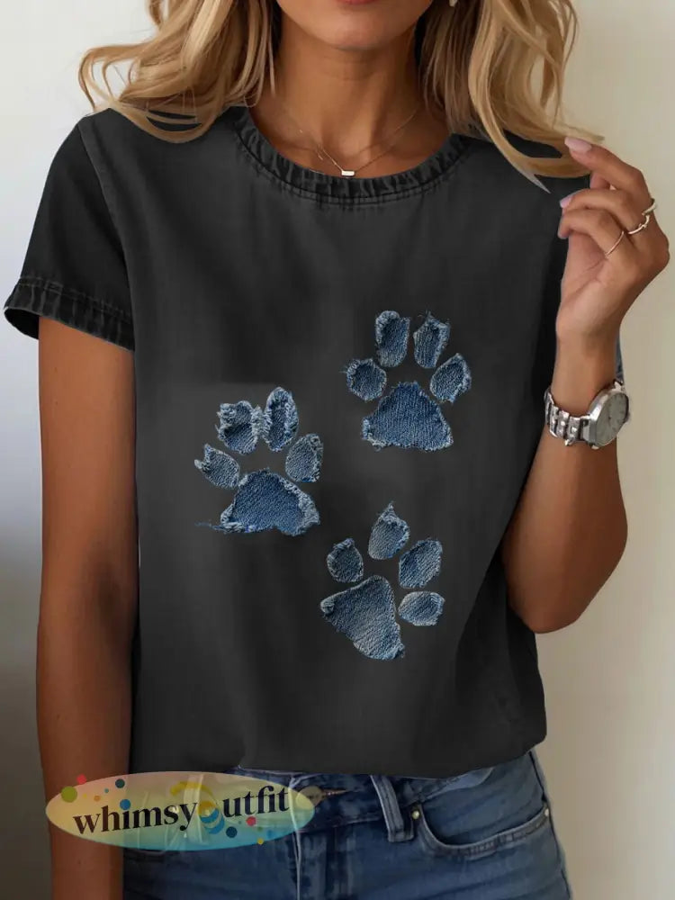 T-shirt van denim paw voor dames - Zwart / S
