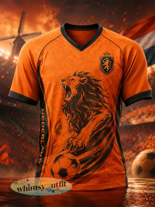 T-shirt voor heren met korte raglanmouwen en voetbalprint - A / S
