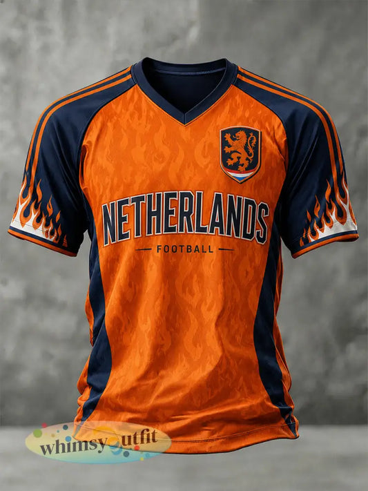 T-shirt voor heren met korte raglanmouwen en voetbalprint - A / S