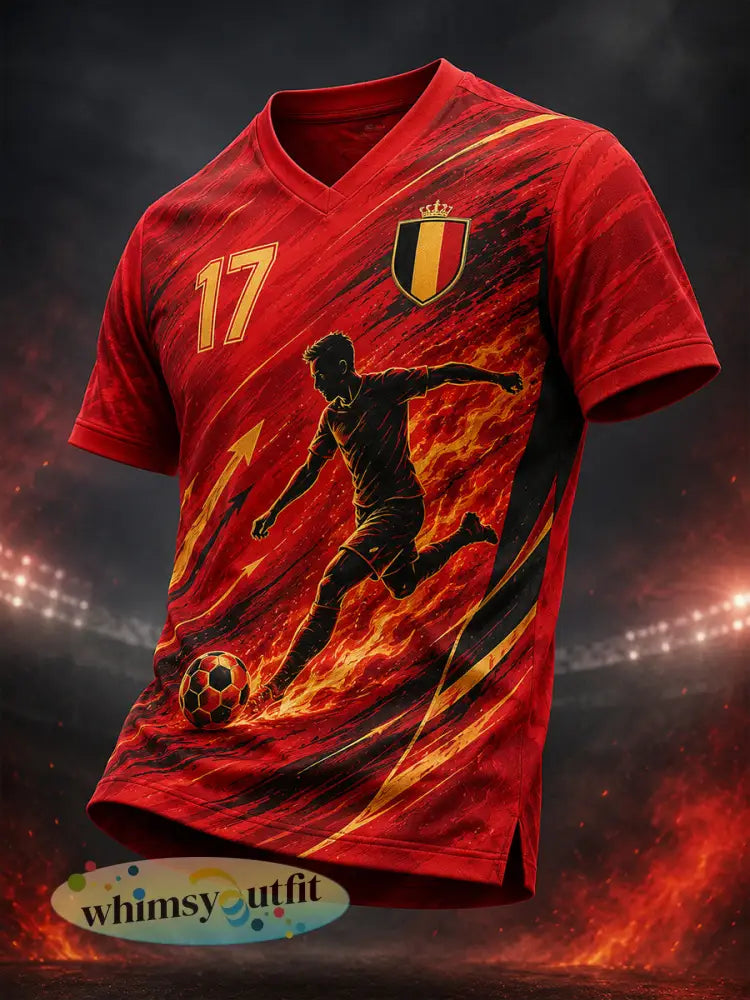 T-shirt voor mannen met voetbalprint V-hals en korte mouwen - A / S