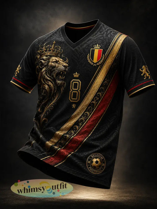 T-shirt voor mannen met voetbalprint V-hals en korte mouwen - A / S