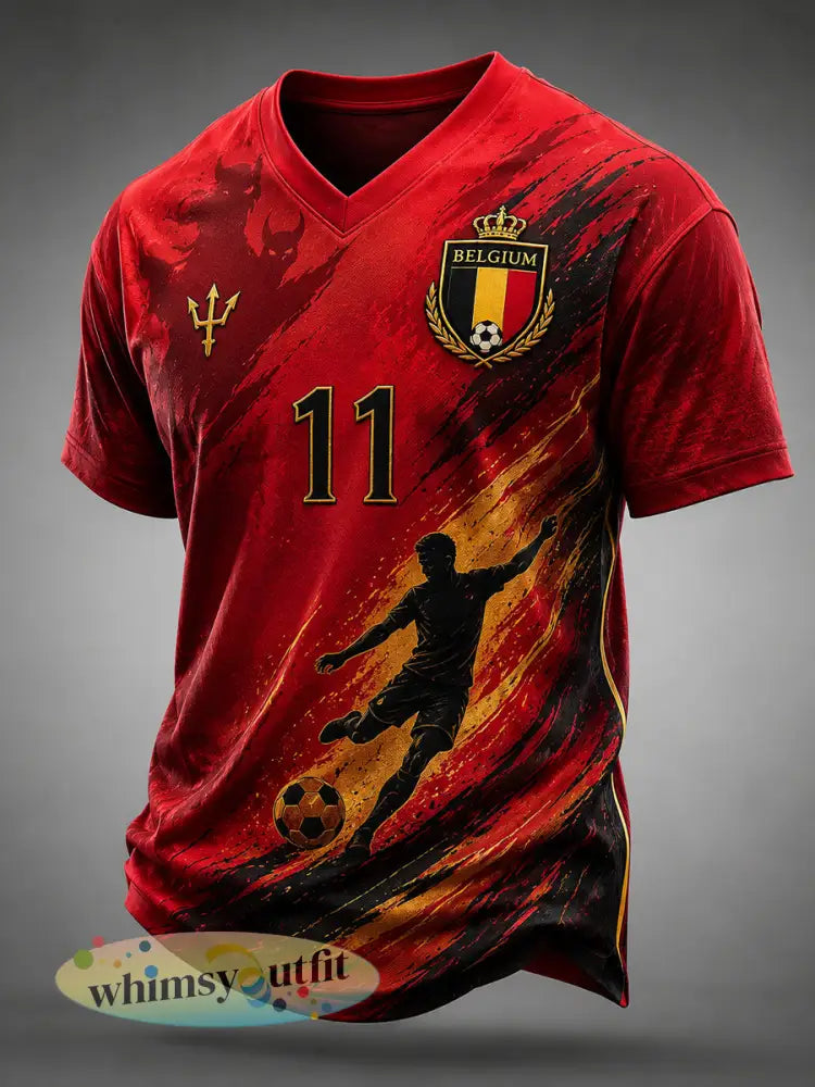 T-shirt voor mannen met voetbalprint V-hals en korte mouwen - A / S