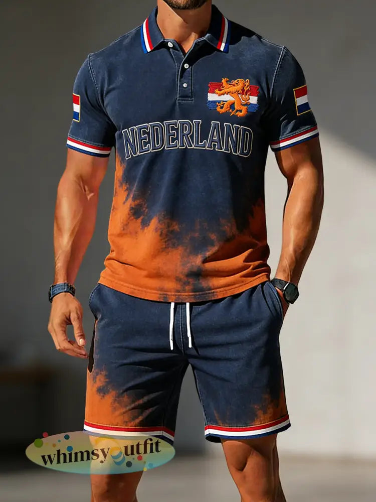 Tie-Dye casual poloshirt en korte broek voor heren - Veelkleurig / S