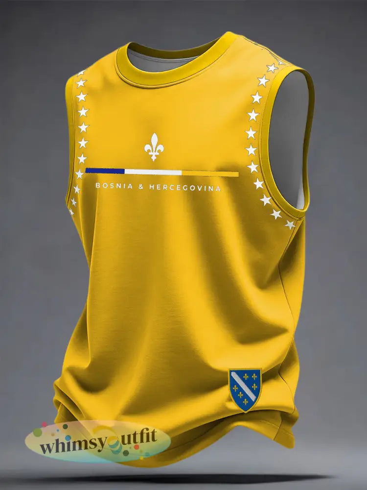 Uniseks Bosnische voetbalfan ZMAJEVI geprinte vest - geel / S