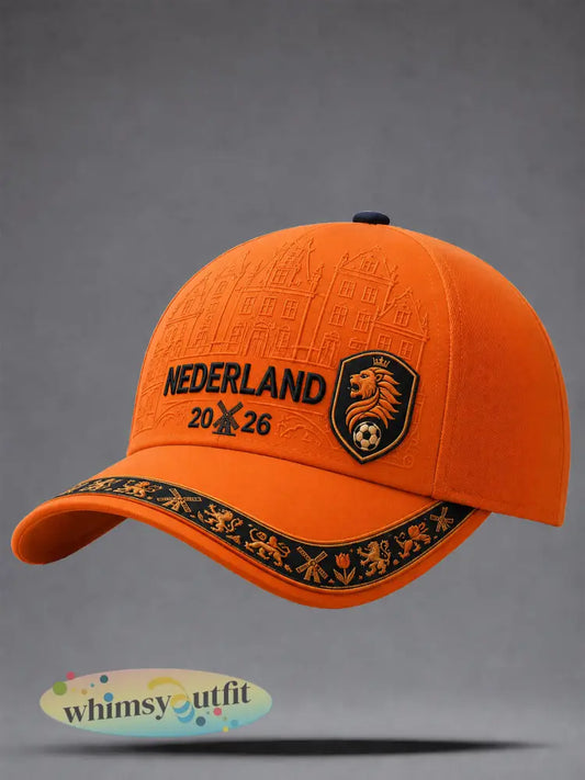 Uniseks cadeau voor voetbalfans casual pet met opdruk - Sinaasappel / ÉÉN