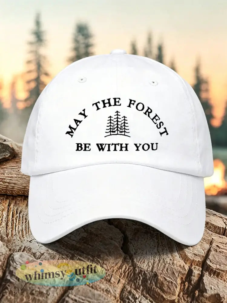 Uniseks resortmuts met de opdruk ’May The Forest Be With You’ - Wit / ÉÉN