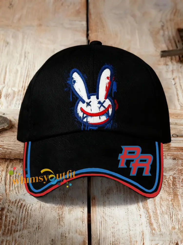 Unisex Bad Bunny Design Print Hat Black / ONE