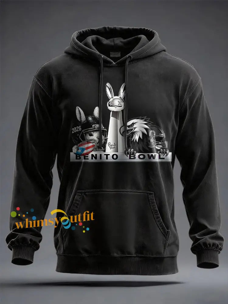 Unisex Benito Bowl Bunny Music Lover Printed Hoodie Black / S