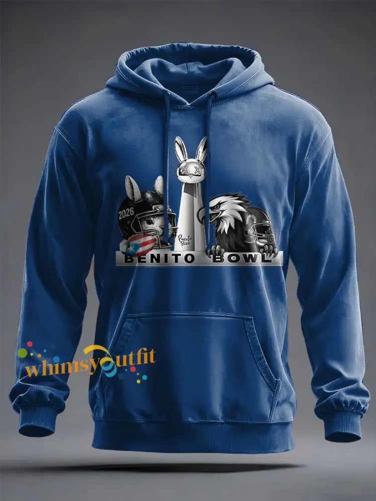 Unisex Benito Bowl Bunny Music Lover Printed Hoodie Blue / S