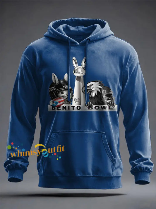 Unisex Benito Bowl Bunny Music Lover Printed Hoodie Blue / S
