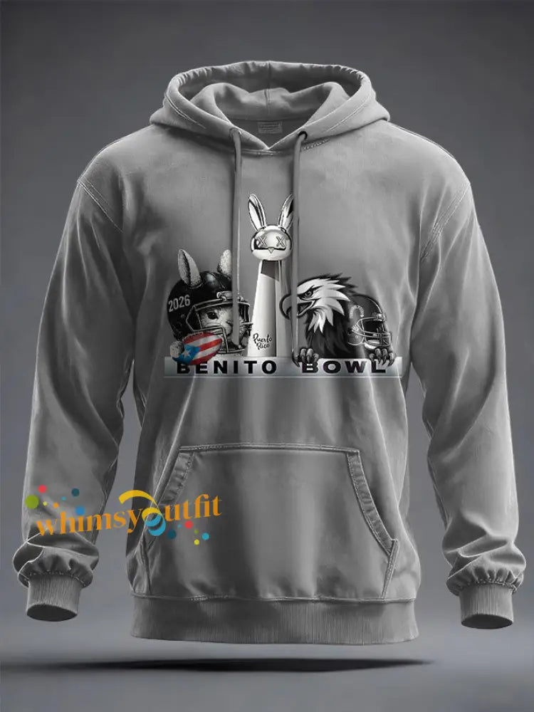 Unisex Benito Bowl Bunny Music Lover Printed Hoodie Light Gray / S