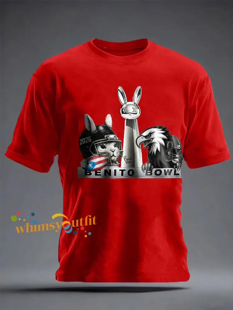 Unisex Benito Bowl Bunny Music Lover Printed T-shirt Pure Red / S