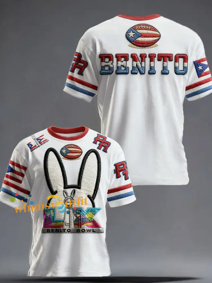 Unisex Bunny Football Lover Benito Bowl Printed T-shirt White / S