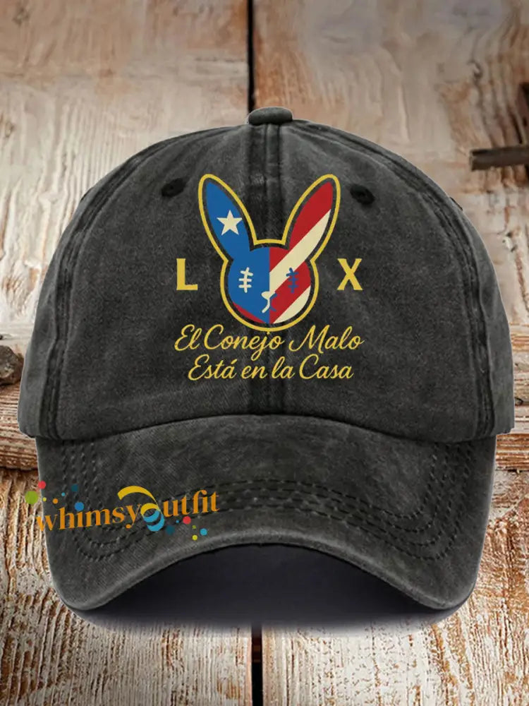 Unisex Bunny Football Music Lover Print Hat Black / ONE