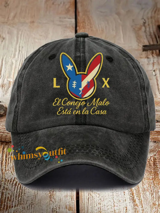 Unisex Bunny Football Music Lover Print Hat Black / ONE