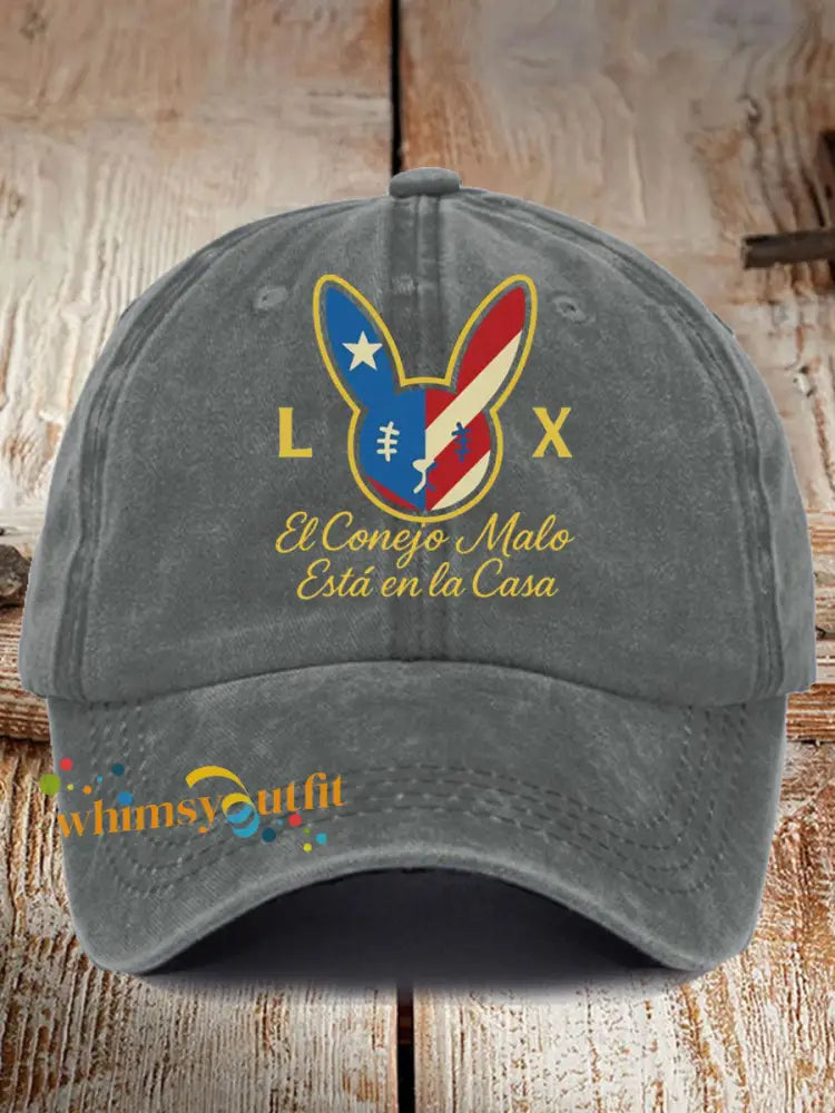 Unisex Bunny Football Music Lover Print Hat Light Gray / ONE