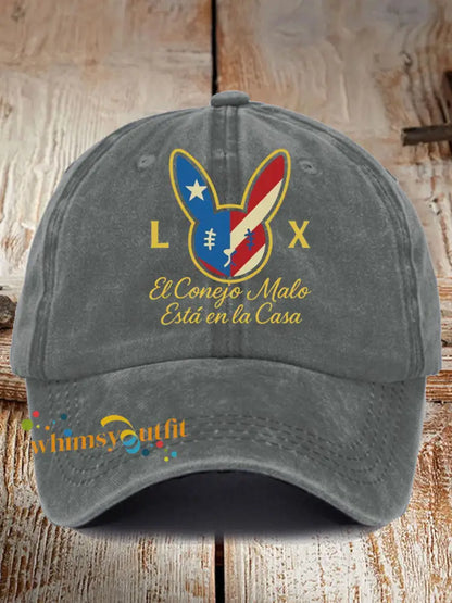 Unisex Bunny Football Music Lover Print Hat Light Gray / ONE