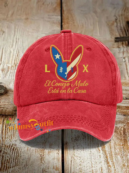 Unisex Bunny Football Music Lover Print Hat Red / ONE