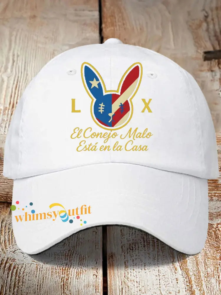Unisex Bunny Football Music Lover Print Hat White / ONE