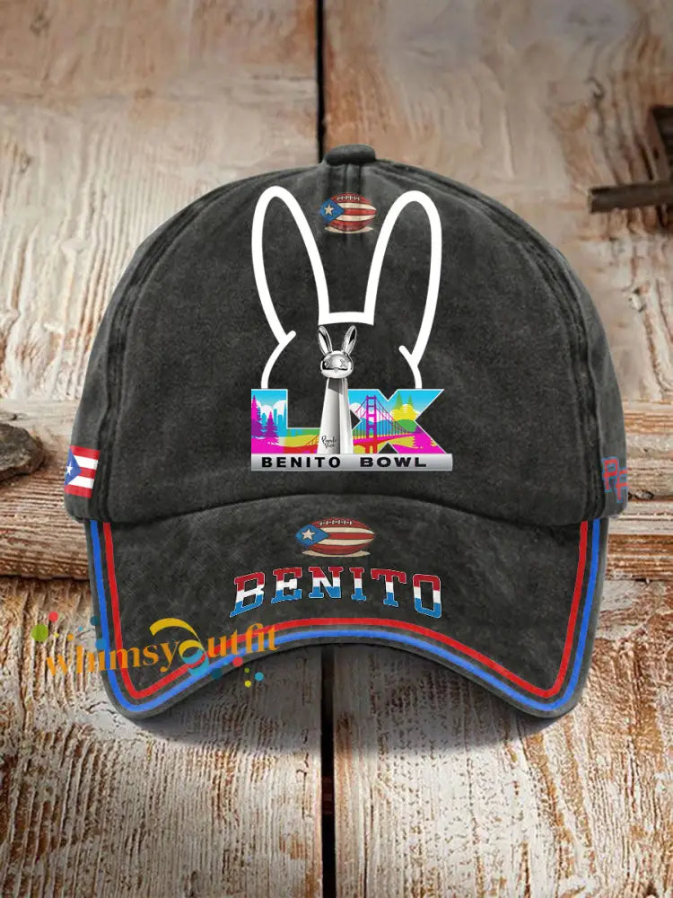 Unisex Bunny Football Music Lover Printed Hat Black / ONE