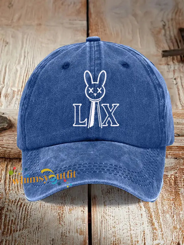 Unisex Bunny Football Music Lover Printed Hat Blue / ONE