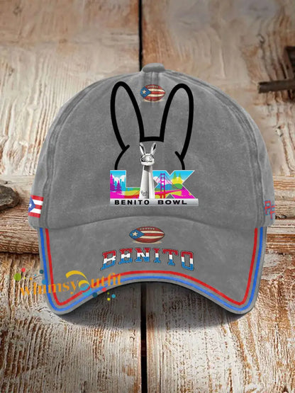 Unisex Bunny Football Music Lover Printed Hat Light Gray / ONE