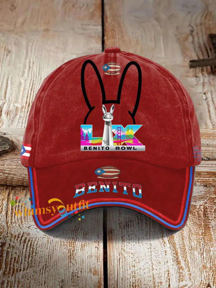 Unisex Bunny Football Music Lover Printed Hat Red / ONE