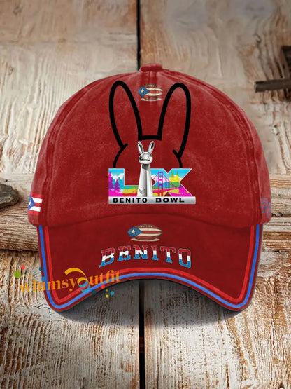 Unisex Bunny Football Music Lover Printed Hat Red / ONE