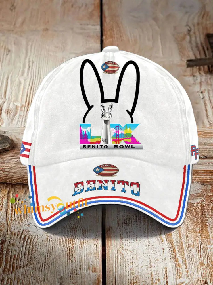 Unisex Bunny Football Music Lover Printed Hat White / ONE