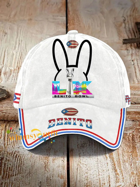 Unisex Bunny Football Music Lover Printed Hat White / ONE