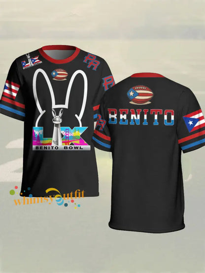 Unisex Bunny Football Music Lover Printed T-shirt Black / S