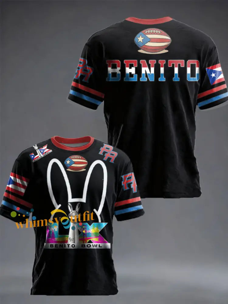 Unisex Bunny Football Music Lover Printed T-shirt Black / S