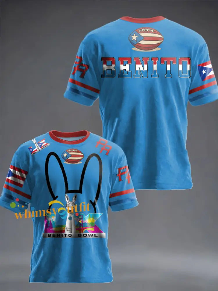 Unisex Bunny Football Music Lover Printed T-shirt Blue / S