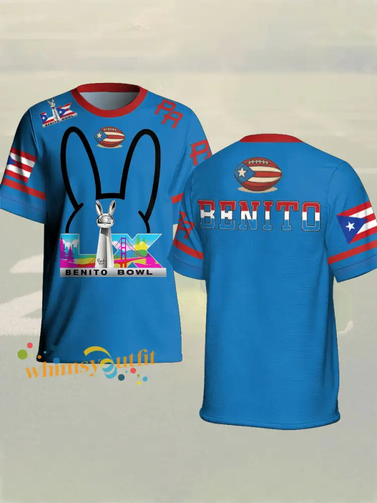 Unisex Bunny Football Music Lover Printed T-shirt Blue / S
