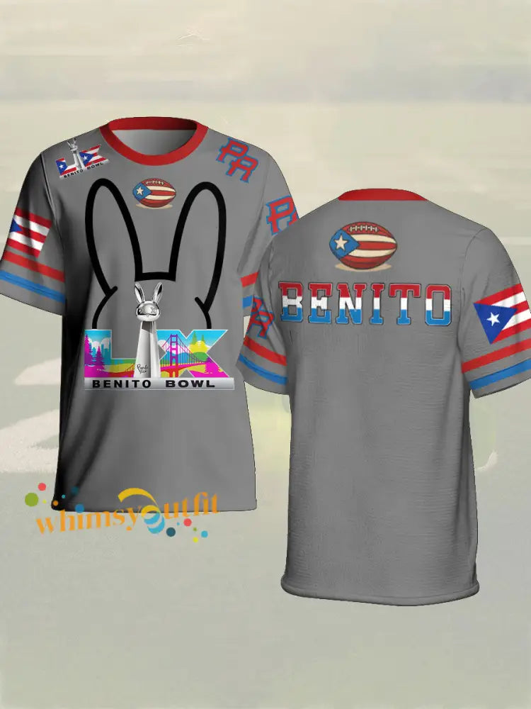 Unisex Bunny Football Music Lover Printed T-shirt Light Gray / S